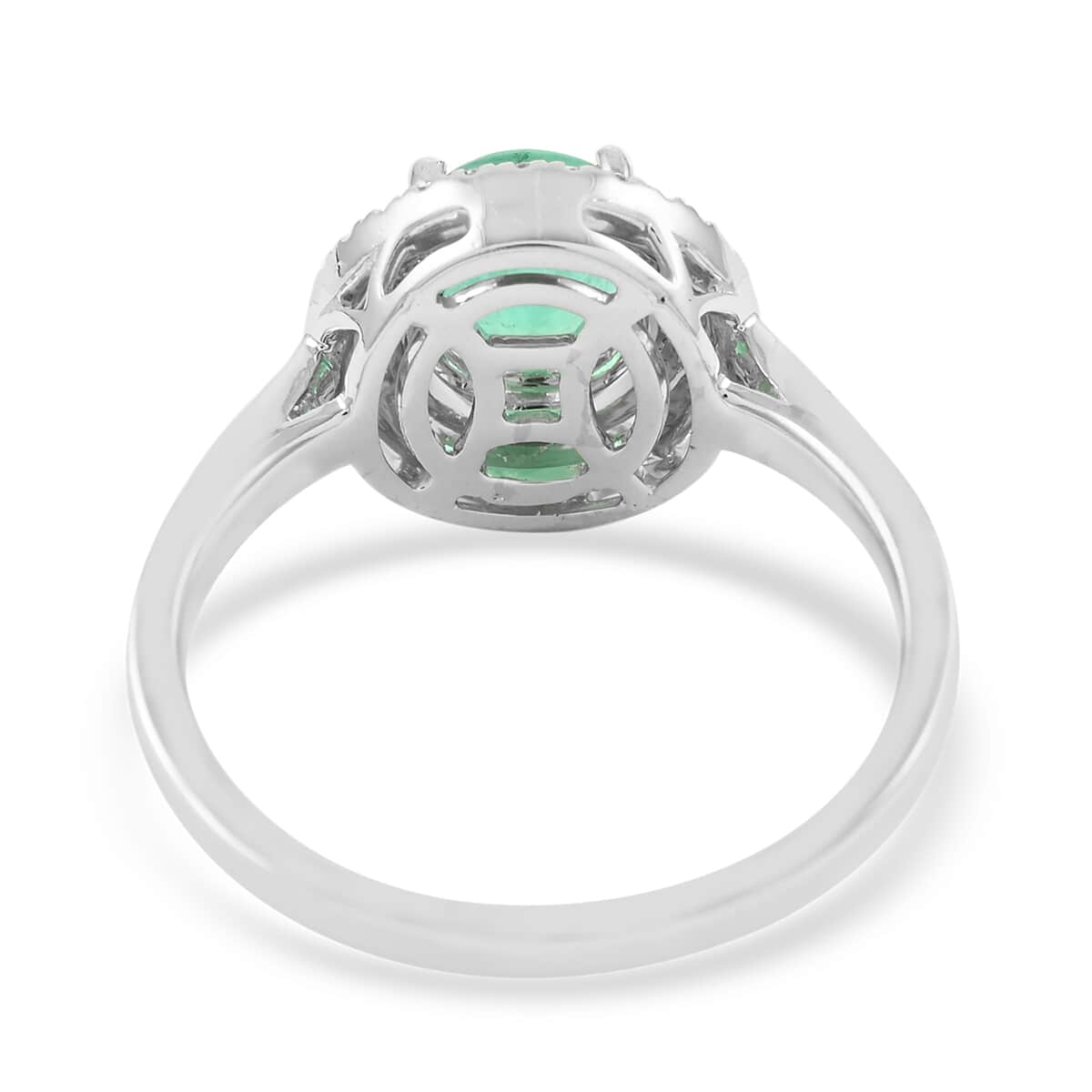 Rhapsody 950 Platinum AAAA Kagem Zambian Emerald and E-F VS Diamond Double Halo Ring (Size 8.0) 6.30 Grams 1.25 ctw image number 3