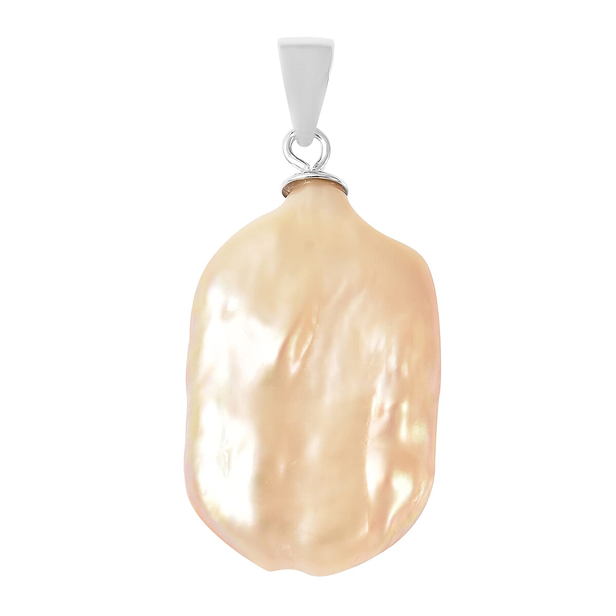 Peach Keshi Pearl Solitaire Pendant without Chain in Rhodium Over Sterling Silver 15.50 ctw image number 0