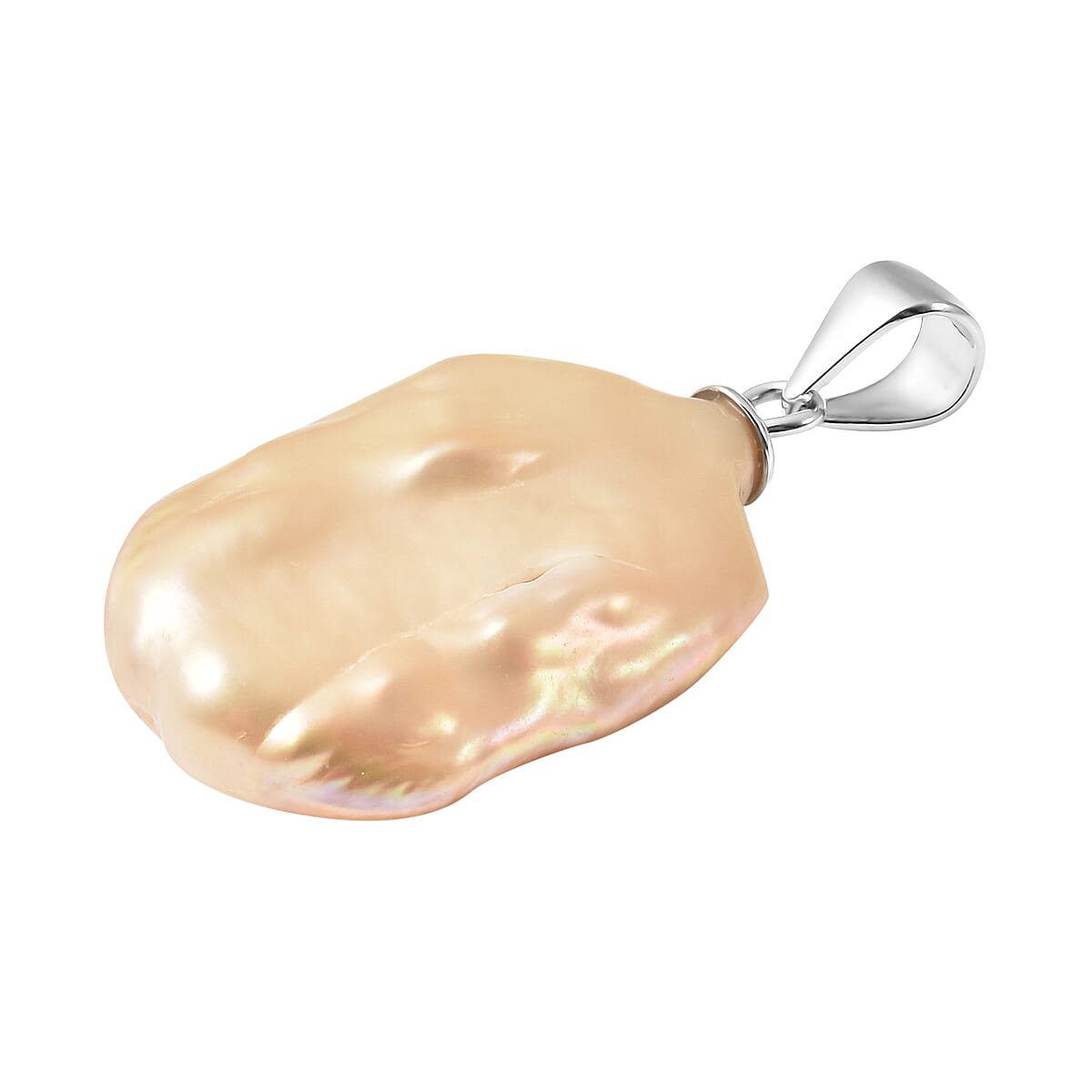 Peach Keshi Pearl Solitaire Pendant without Chain in Rhodium Over Sterling Silver 15.50 ctw image number 2