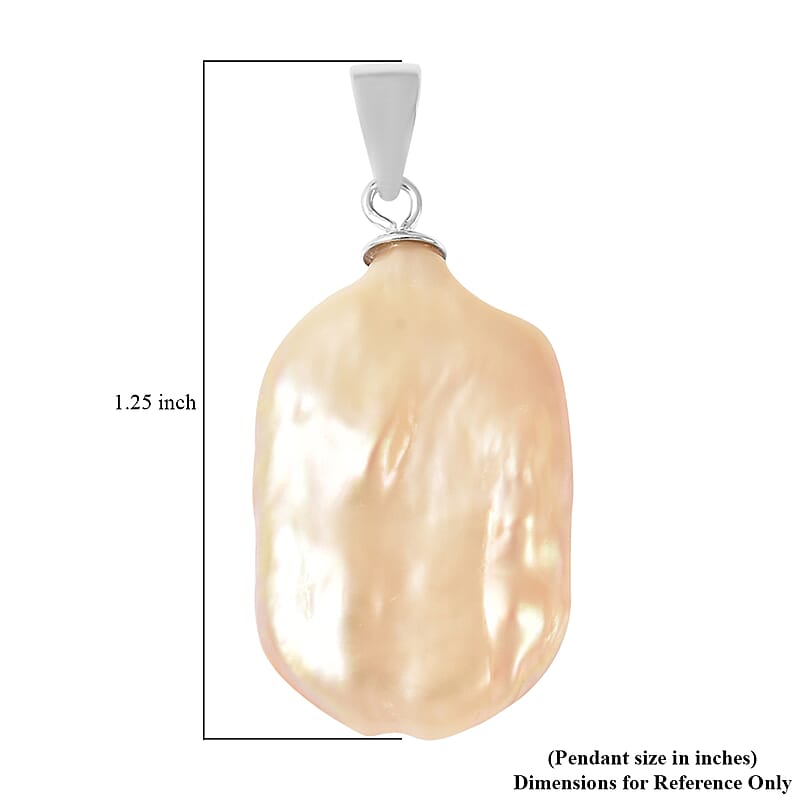Peach Keshi Pearl Solitaire Pendant without Chain in Rhodium Over Sterling Silver 15.50 ctw
