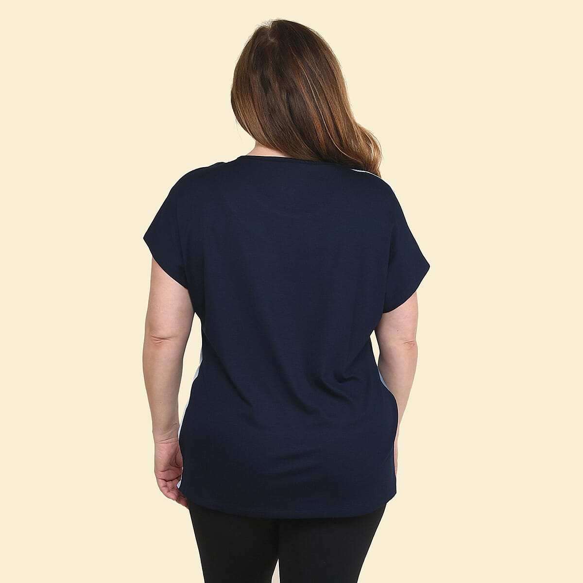 Tamsy Indigo Mink Floral Pattern Drop Sleeve Woven and Knit Top - 2X image number 1