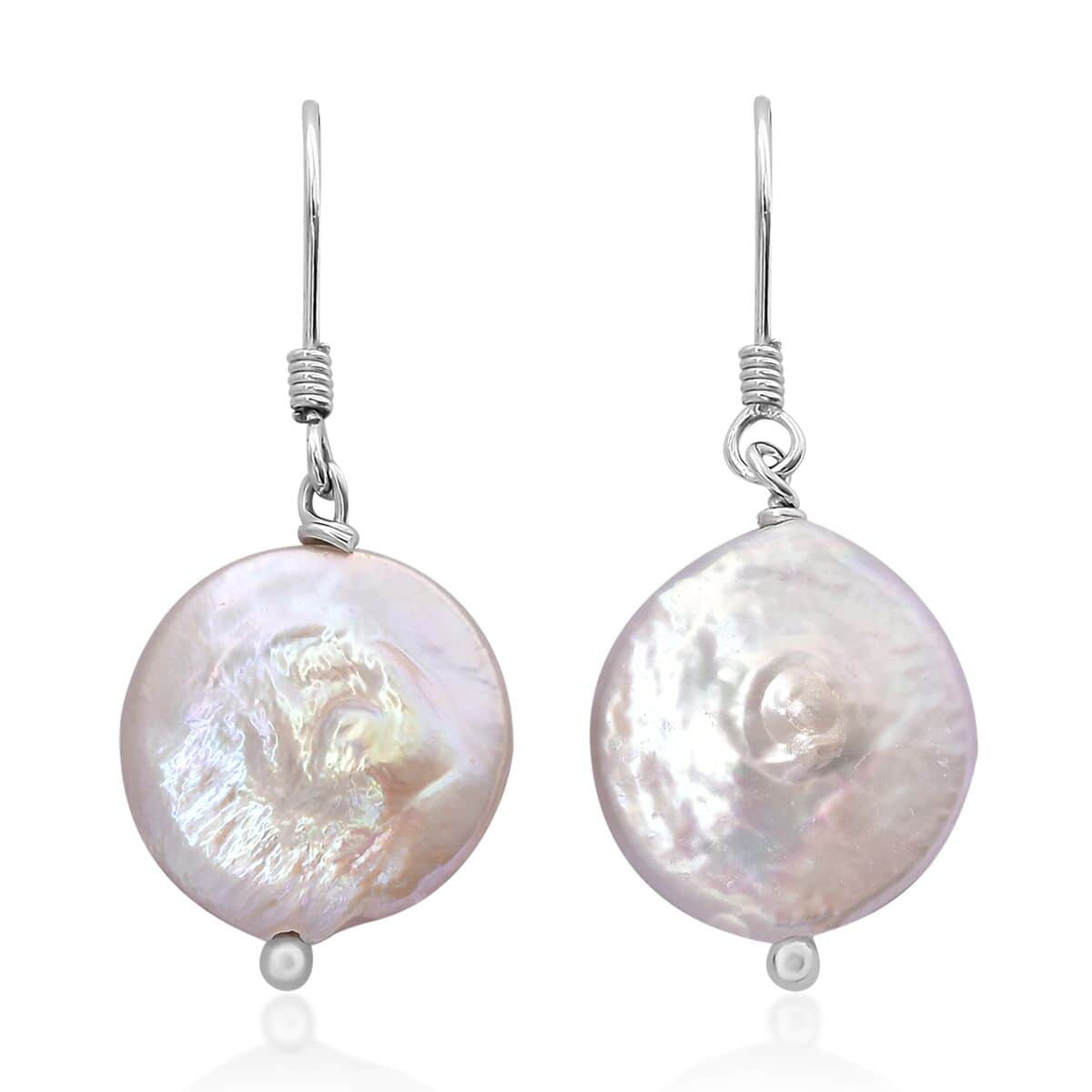 White Coin Keshi Pearl Earrings in Rhodium Over Sterling Silver image number 0