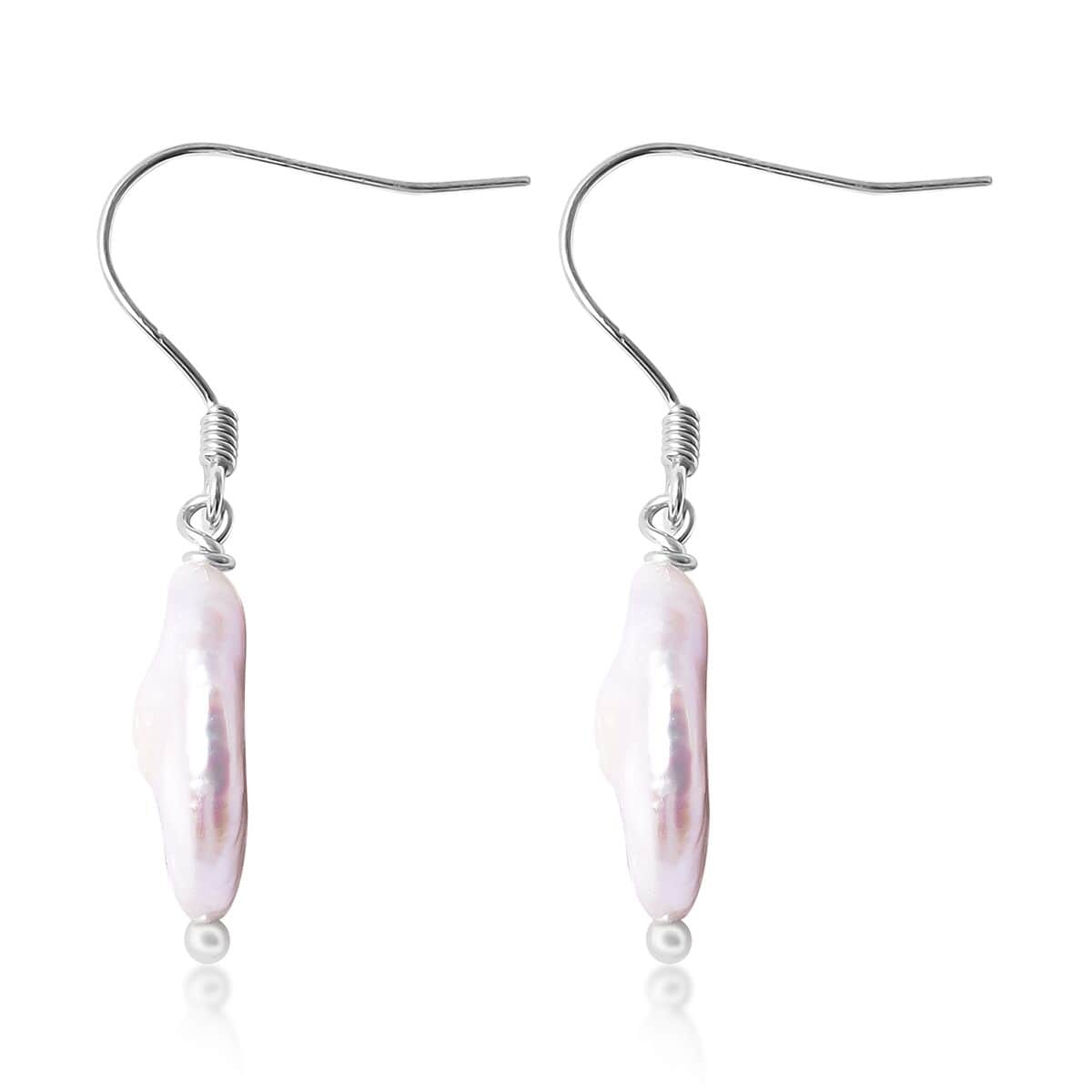 White Coin Keshi Pearl Earrings in Rhodium Over Sterling Silver image number 3