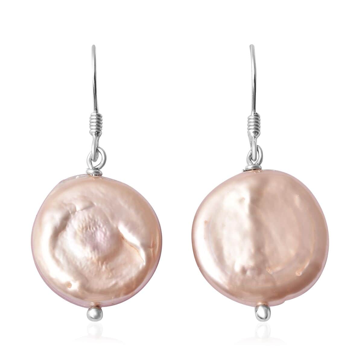 Peach Coin Keshi Pearl Earrings in Rhodium Over Sterling Silver image number 0