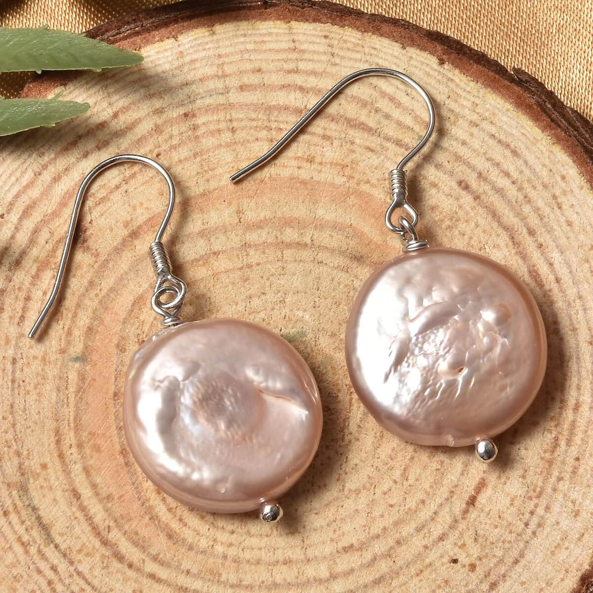 Peach Coin Keshi Pearl Earrings in Rhodium Over Sterling Silver image number 1