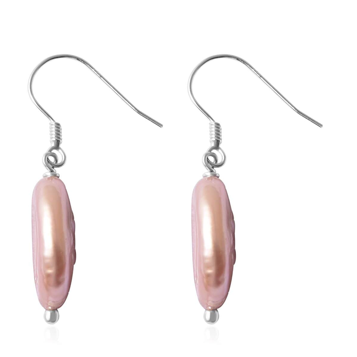 Peach Coin Keshi Pearl Earrings in Rhodium Over Sterling Silver image number 3