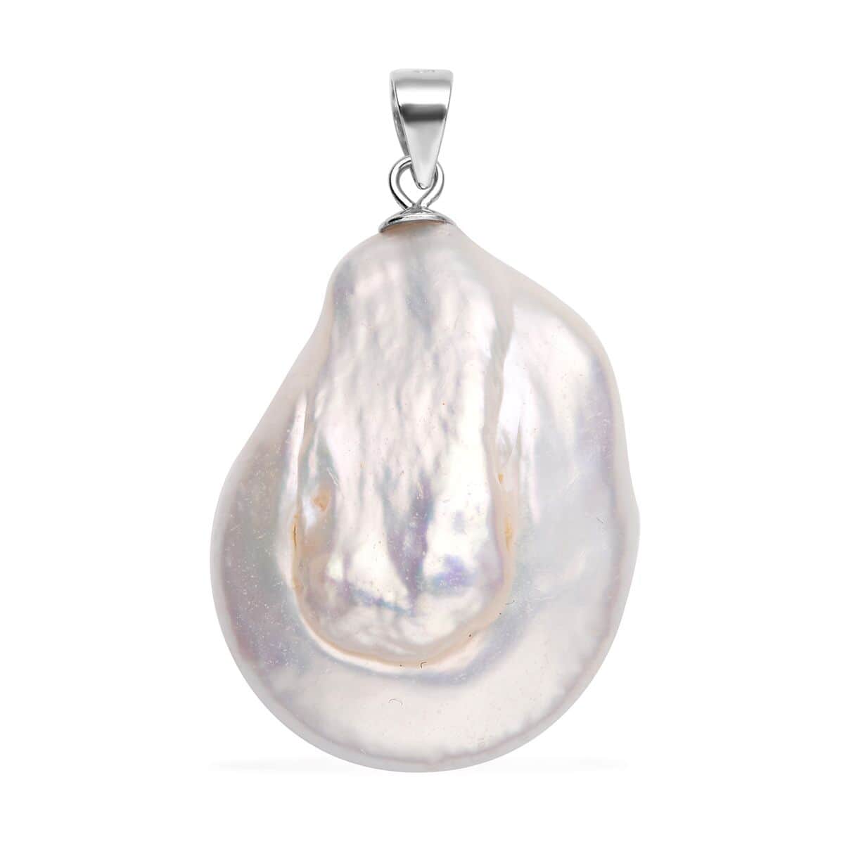 White Coin Keshi Pearl Pendant in Rhodium Over Sterling Silver 25.00 ctw image number 0