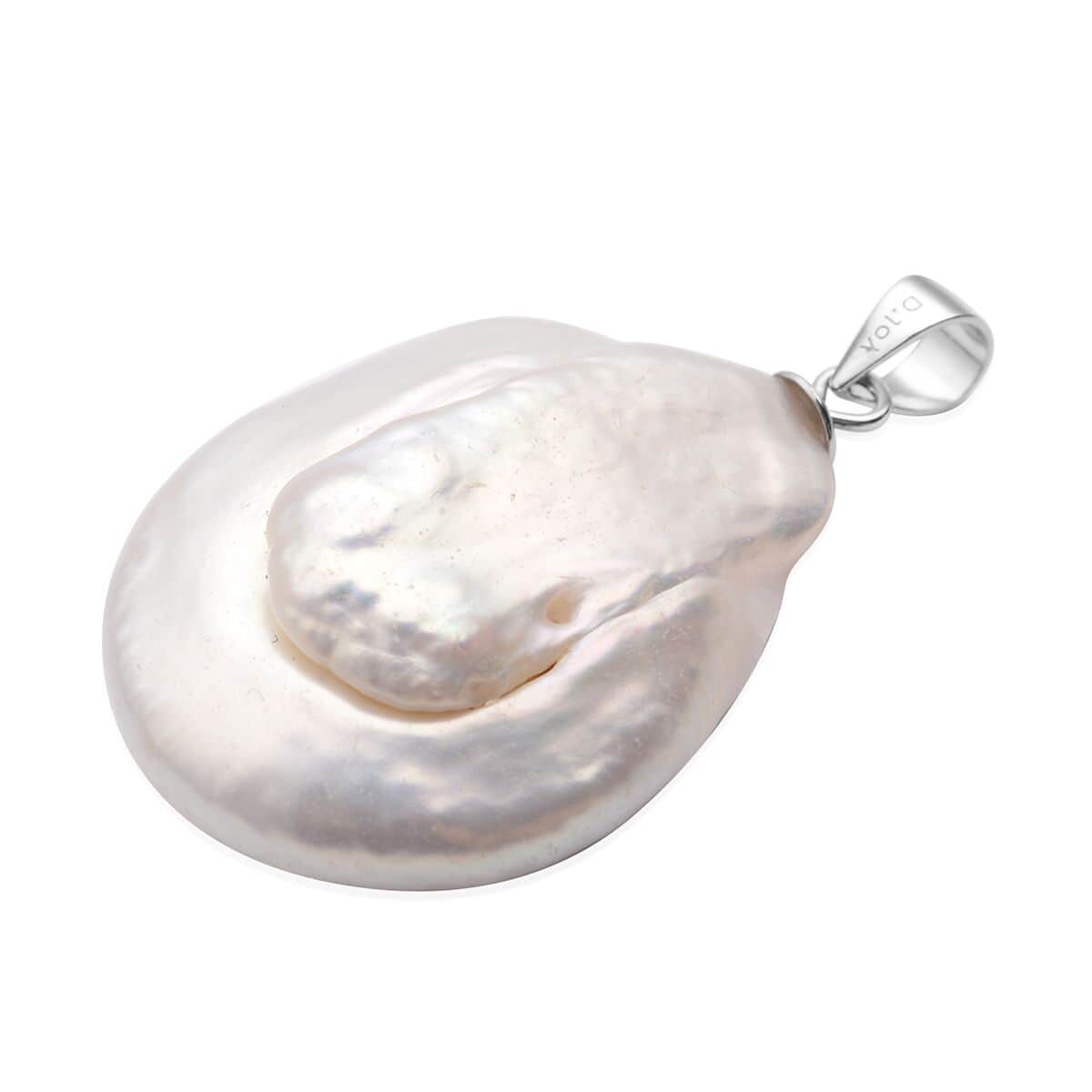 White Coin Keshi Pearl Pendant in Rhodium Over Sterling Silver 25.00 ctw image number 3