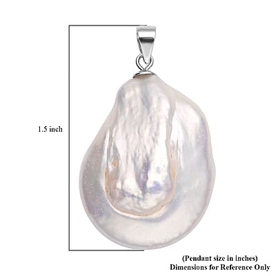 White Coin Keshi Pearl Pendant without Chain in Rhodium Over Sterling Silver 25.00 ctw