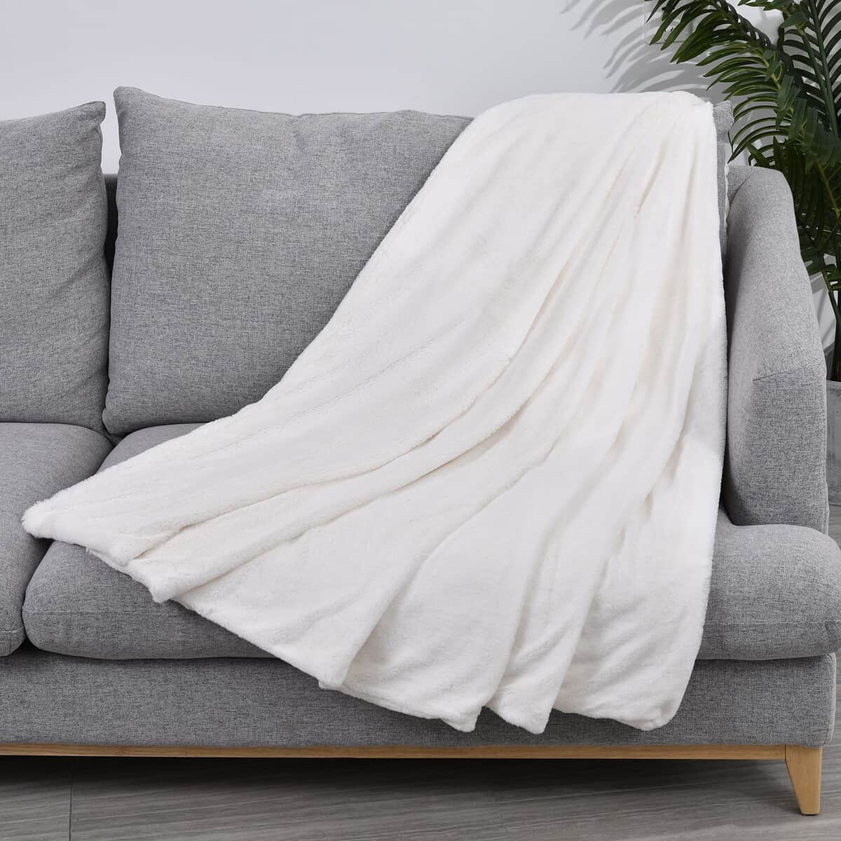 Homesmart Ivory Stock Solid Double Layers Rabbit Hair Throw image number 0