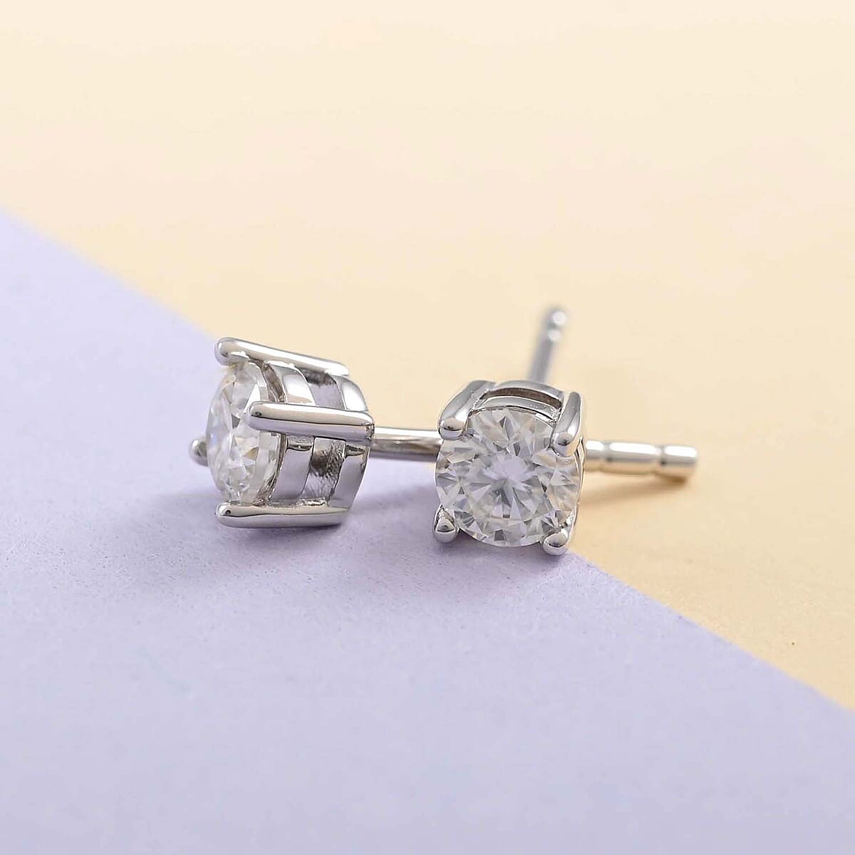 Moissanite VS EF Stud Earrings in Rhodium Over Sterling Silver 0.50 ctw image number 1