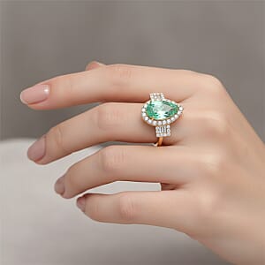 Iliana AAA Boyaca Colombian Emerald and G-H SI Diamond 2.70 ctw Ring in 18K Yellow Gold (Size 7.0) 6.40 Grams 