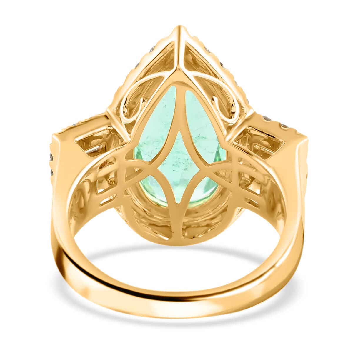 Iliana 18K Yellow Gold AAA Boyaca Colombian Emerald and G-H SI Diamond Halo Ring (Size 7.0) 10.50 Grams 6.40 ctw image number 4