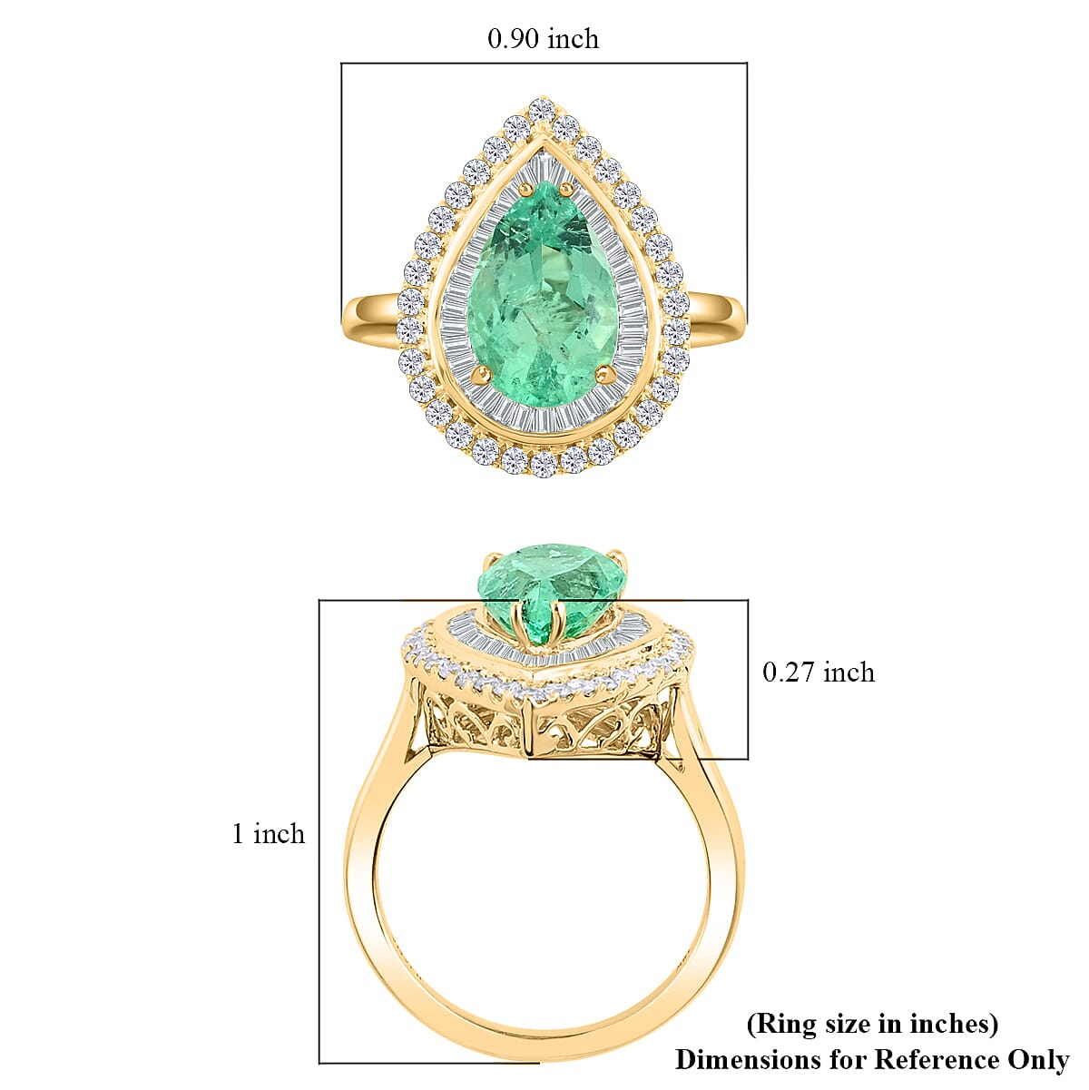 Iliana 18K Yellow Gold AAA Boyaca Colombian Emerald and G-H SI Diamond Halo Ring (Size 7.0) 6.20 Grams 3.60 ctw