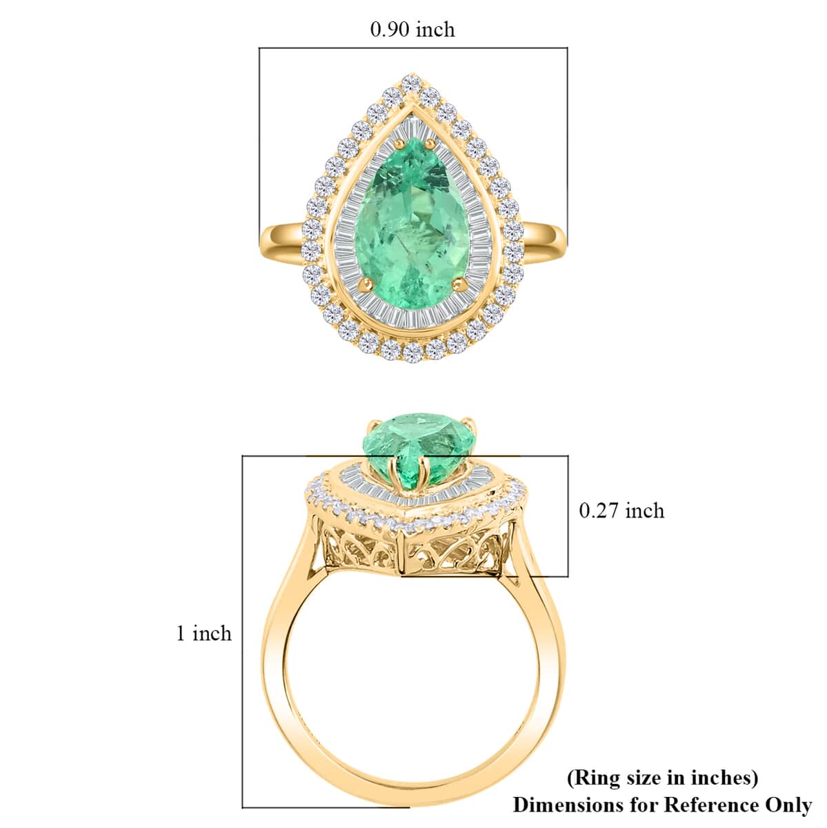 Iliana 18K Yellow Gold AAA Boyaca Colombian Emerald and G-H SI Diamond Halo Ring (Size 7.0) 6.20 Grams 3.60 ctw image number 4