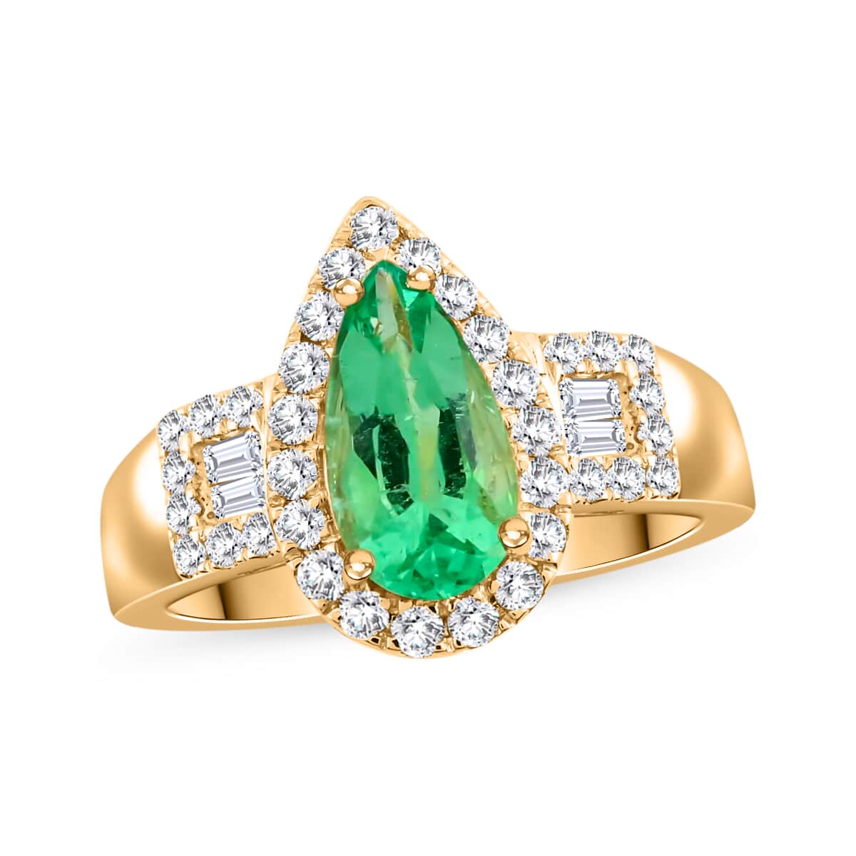 One Of A Kind Iliana 18K Yellow Gold AAA Boyaca Colombian Emerald and G-H SI Diamond Ring (Size 7.0) 5.86 Grams 1.60 ctw image number 0