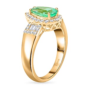 One Of A Kind Iliana 18K Yellow Gold AAA Boyaca Colombian Emerald and G-H SI Diamond Ring (Size 7.0) 5.86 Grams 1.60 ctw