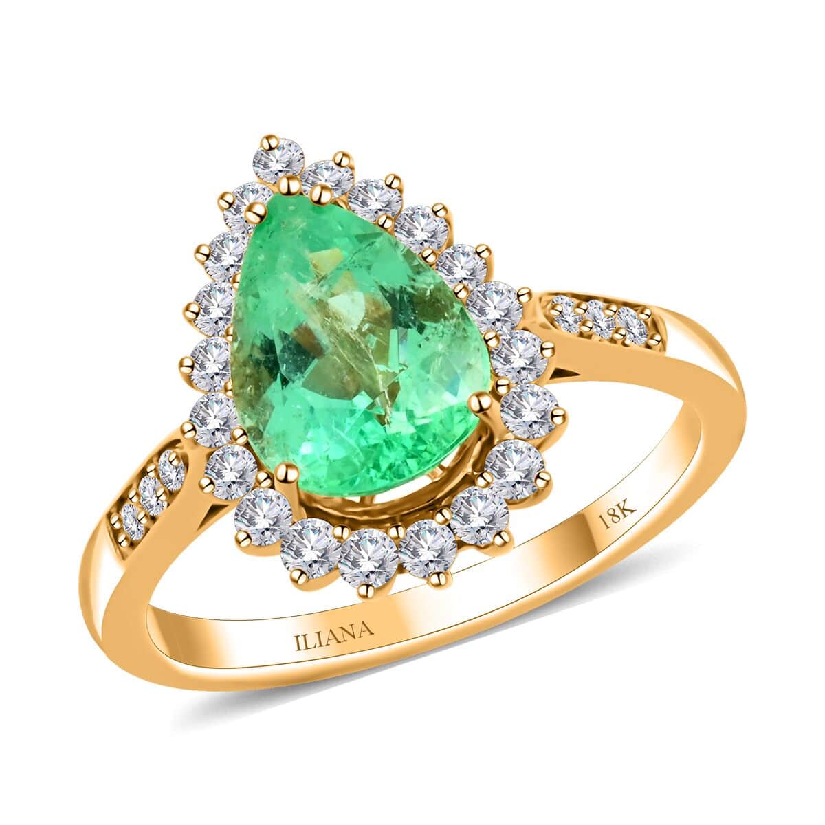 One Of A Kind Certified & Appraised Iliana 18K Yellow Gold AAA Boyaca Colombian Emerald and Diamond G-H SI Sunburst Ring (Size 7.0) 4 Grams 2.30 ctw image number 0