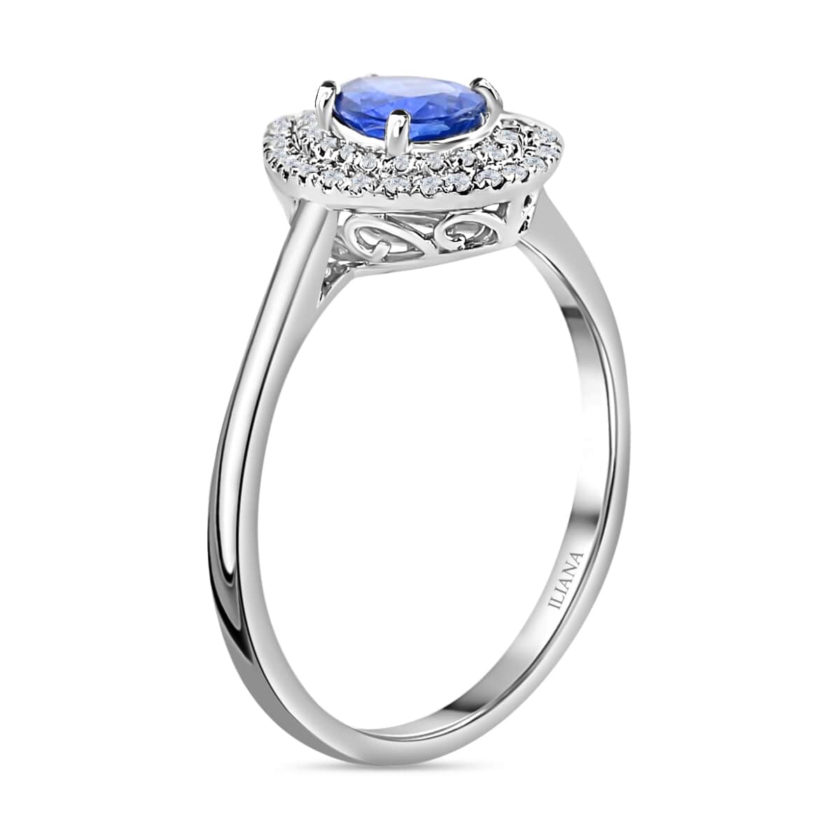 Iliana 18K White Gold AAA Royal Ceylon Sapphire and G-H SI Diamond Double Halo Ring (Size 7.0) 1.25 ctw image number 2