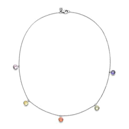 Lustro Stella Finest Multi Color CZ Station Necklace 18 Inches in Sterling Silver 3.25 ctw image number 0