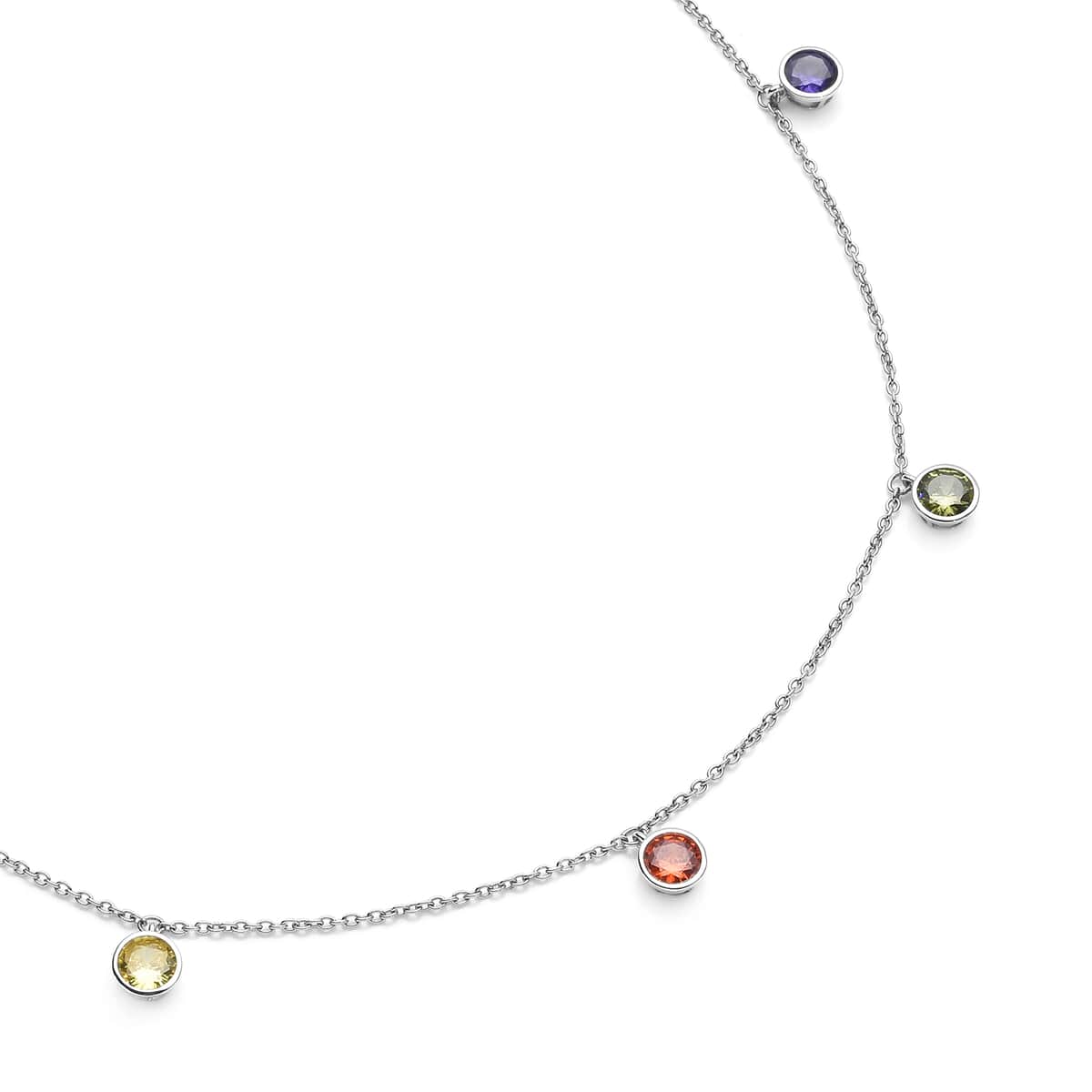 Lustro Stella Finest Multi Color CZ Station Necklace 18 Inches in Sterling Silver 3.25 ctw image number 2