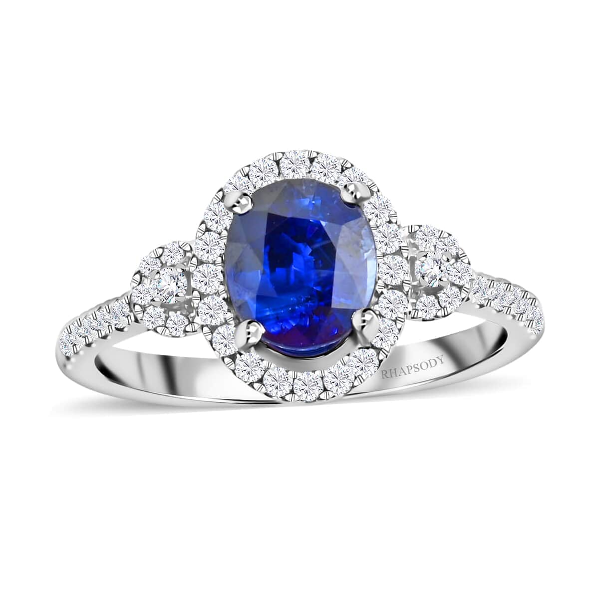 RHAPSODY 950 Platinum AAAA Ceylon Sapphire, Diamond (E-F, VS) (0.40 cts) Halo Ring (4.55 g) 2.00 ctw image number 0