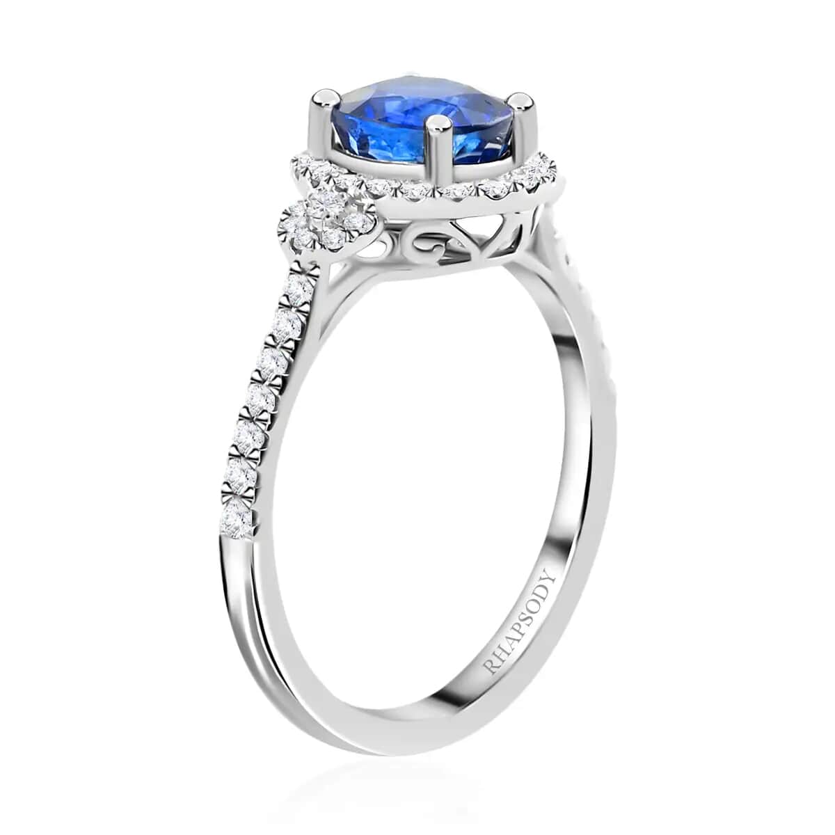 RHAPSODY 950 Platinum AAAA Ceylon Sapphire, Diamond (E-F, VS) (0.40 cts) Halo Ring (4.55 g) 2.00 ctw image number 2