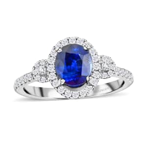 RHAPSODY 950 Platinum AAAA Ceylon Sapphire and E-F VS Diamond Halo Ring (Size 7.0) 4.55 grams 2.00 ctw