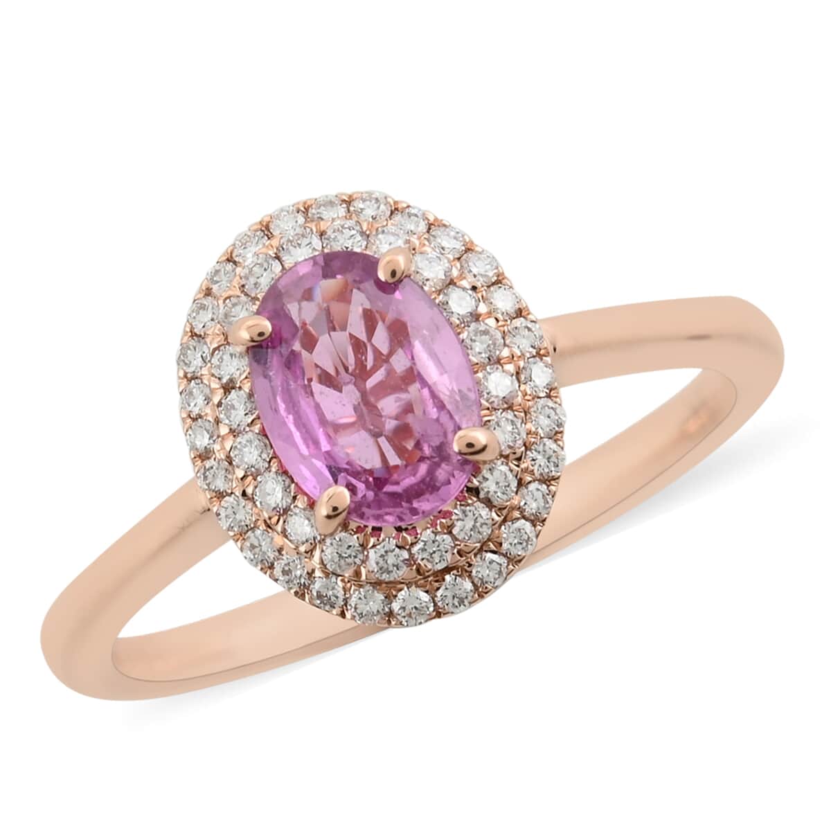 Iliana 18K Rose Gold AAA Madagascar Pink Sapphire and G-H SI Diamond Double Halo Ring (Size 7.0) 1.15 ctw image number 0