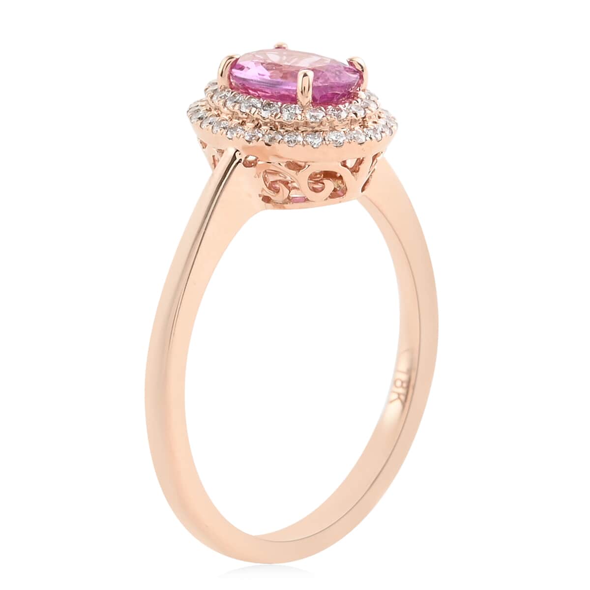 Iliana 18K Rose Gold AAA Madagascar Pink Sapphire and G-H SI Diamond Double Halo Ring (Size 7.0) 1.15 ctw image number 2