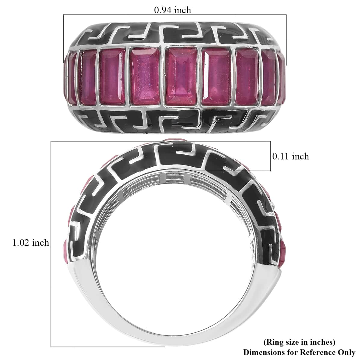 Niassa Ruby and Enameled Ring in Rhodium Over Sterling Silver (Size 7.0) 7.25 Grams 6.35 ctw image number 4