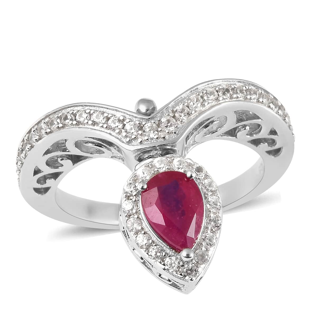 Niassa Ruby, Masoala Sapphire and Natural White Zircon Ring in Rhodium Over Sterling Silver (Size 5.0) 2.90 ctw image number 0