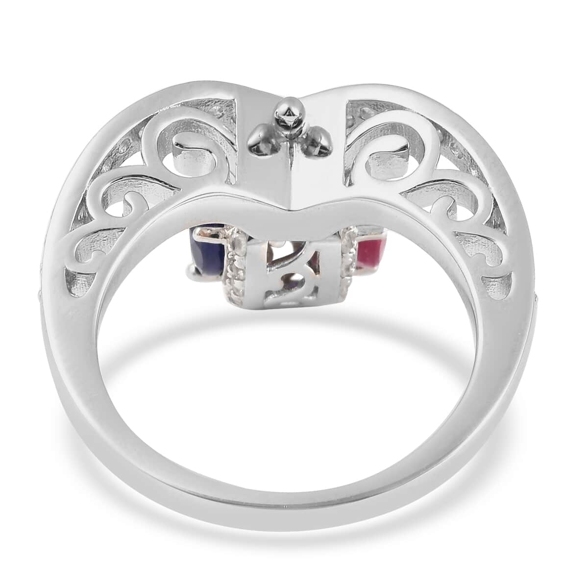 Niassa Ruby, Masoala Sapphire and Natural White Zircon Ring in Rhodium Over Sterling Silver (Size 5.0) 2.90 ctw image number 5