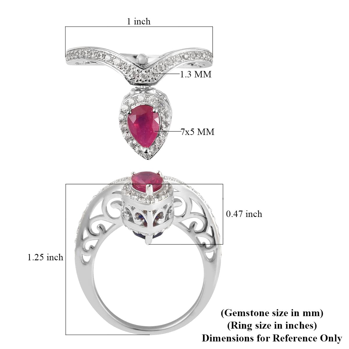 Niassa Ruby, Masoala Sapphire and Natural White Zircon Ring in Rhodium Over Sterling Silver (Size 5.0) 2.90 ctw image number 6