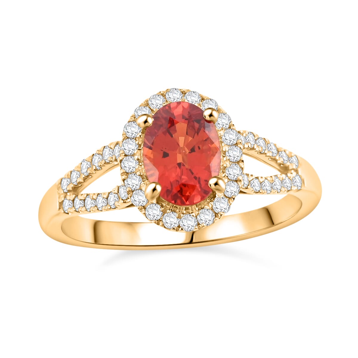 Certified & Appraised Iliana 18K Yellow Gold AAA Red Sapphire and G-H SI Diamond Halo Ring (Size 10.0) 1.30 ctw image number 0