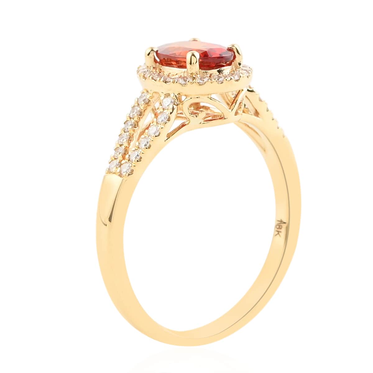 Certified & Appraised Iliana 18K Yellow Gold AAA Red Sapphire and G-H SI Diamond Halo Ring (Size 10.0) 1.30 ctw image number 2