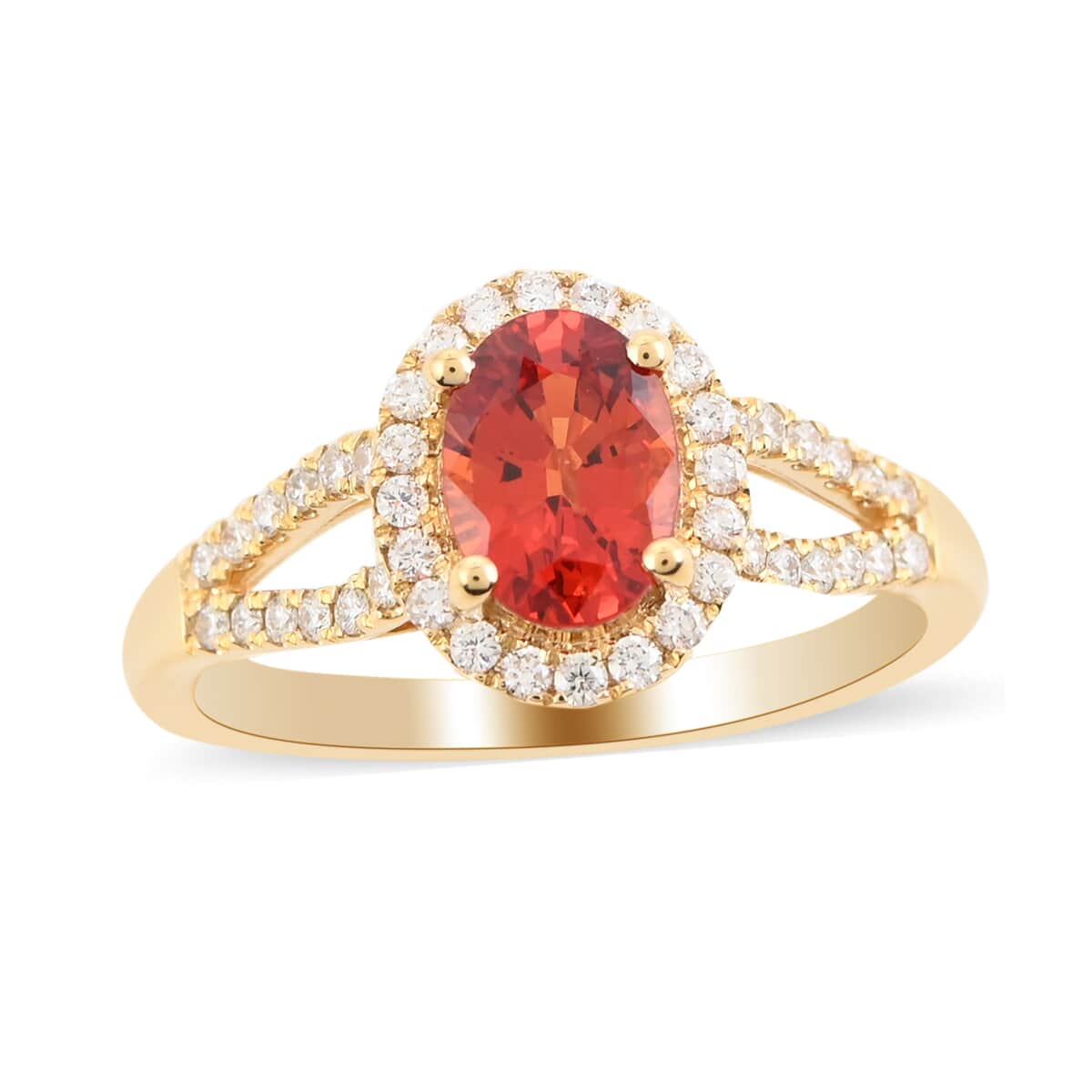 Iliana 18K Yellow Gold AAA Red Sapphire and G-H SI Diamond Halo Ring (Size 6.0) 1.30 ctw image number 0