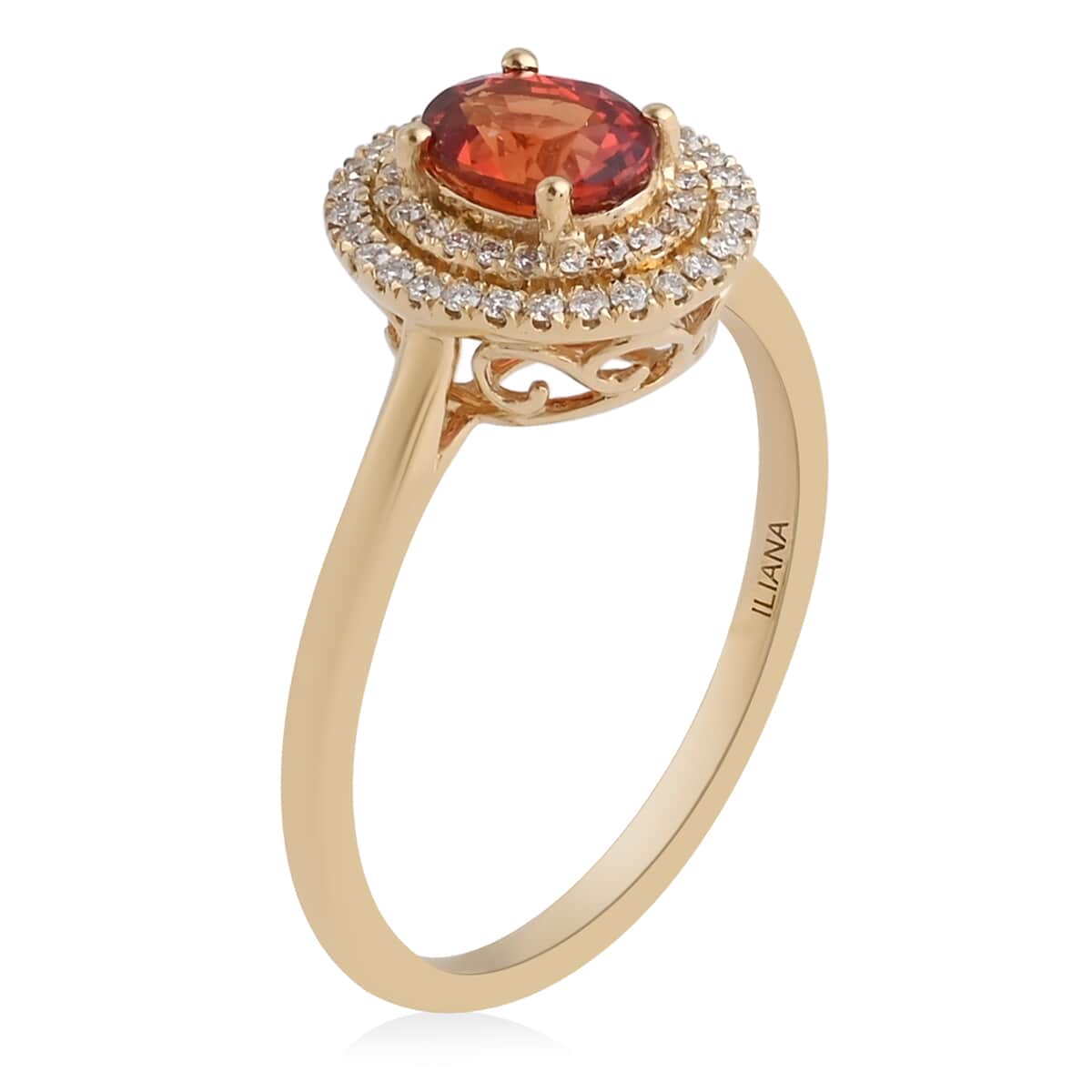 Iliana 18K Yellow Gold AAA Songea Sapphire and G-H SI Diamond Double Halo Ring (Size 8.0) 1.25 ctw image number 3
