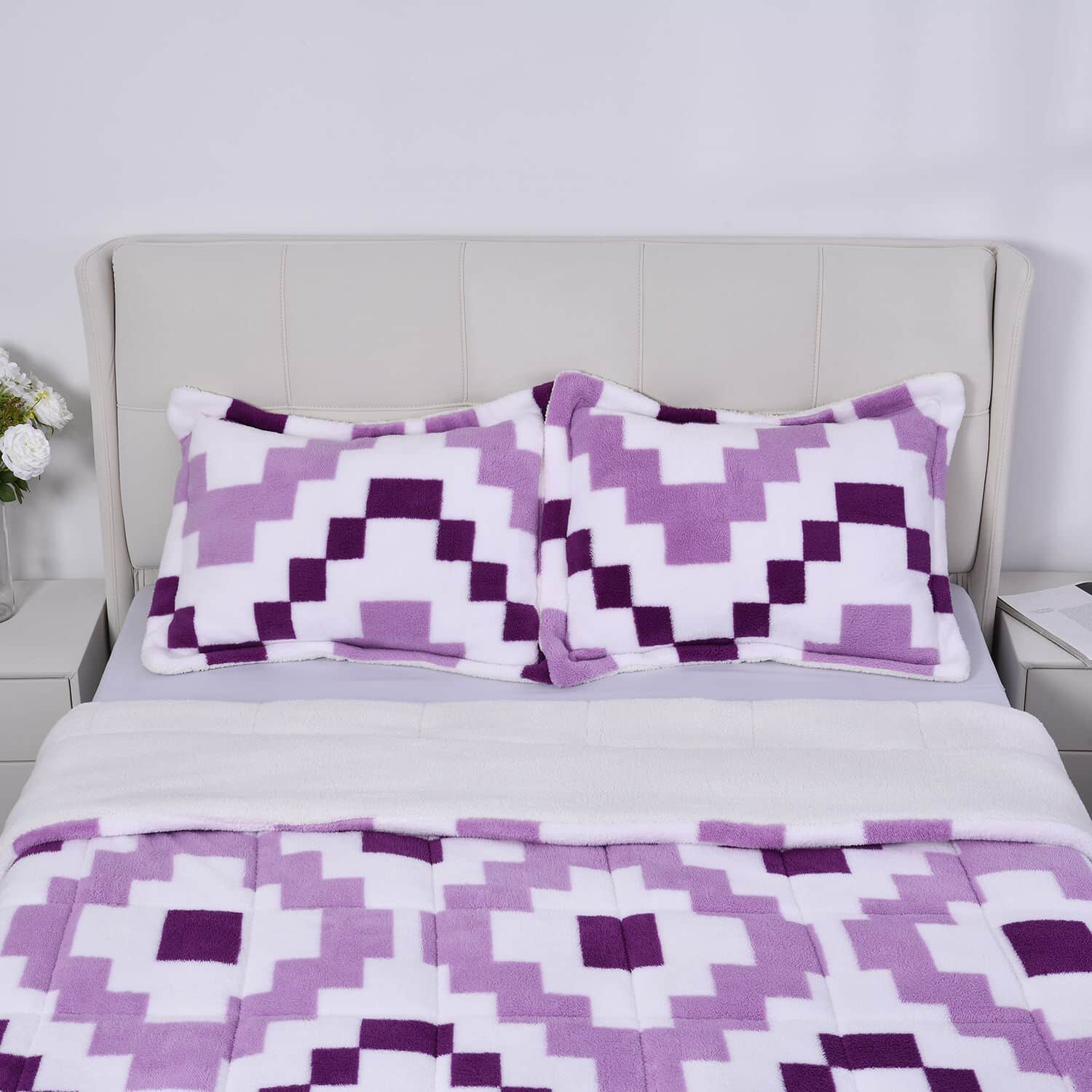 Buy Homesmart Set of 3 Purple Checkered Printed Sherpa Comforter