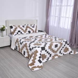 Homesmart Set of 3 Camel Checkered Color Printed Sherpa Comforter and Pillowcase