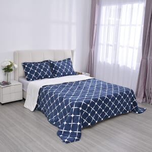 Homesmart Set of 3 Navy Coral Fleece and Sherpa Comforter and Pillowcase