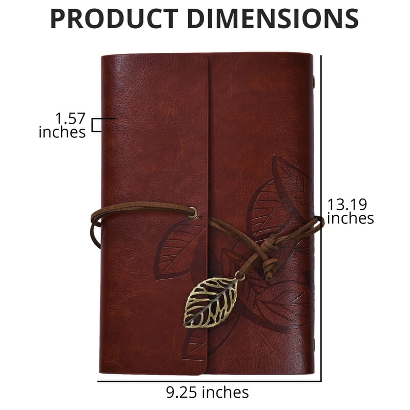 Leaf Pattern Embossed Leather Cover with String Closure Notebook Set (1 Leather Notebook, 2 Pens, 2 Bottles Ink, 5 Extra Nibs and 1 Pen Holder)