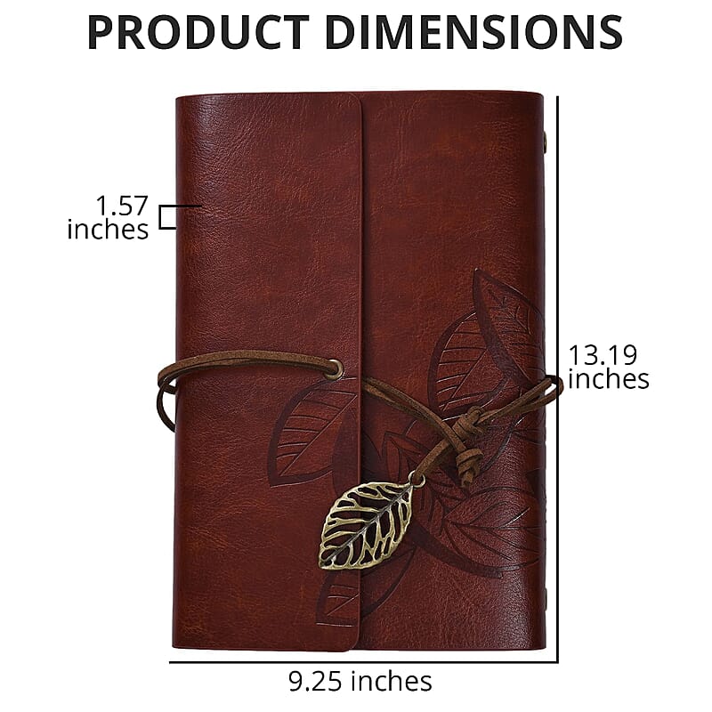 Leaf Pattern Embossed Leather Cover with String Closure Notebook Set (1 Leather Notebook, 2 Pens, 2 Bottles Ink, 5 Extra Nibs and 1 Pen Holder)