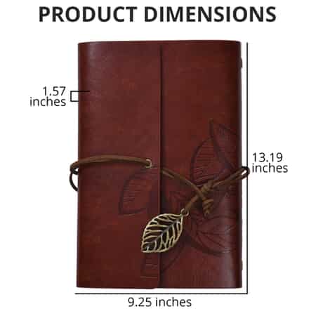 Leaf Pattern Embossed Leather Cover with String Closure Notebook Set (1 Leather Notebook, 2 Pens, 2 Bottles Ink, 5 Extra Nibs and 1 Pen Holder) image number 3
