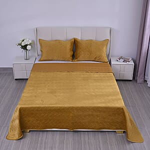 Homesmart Gold Quilted Stitching Pattern Microfiber Quilt and Pillow Cover - Queen
