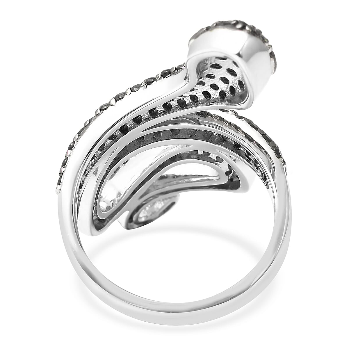 Chrome Diopside, Thai Black Spinel and White Zircon Snake Ring in Rhodium Over Sterling Silver (Size 7.0) 2.65 ctw image number 4