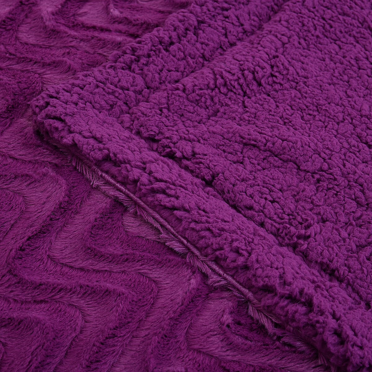 Homesmart Purple Color Wave Pattern Brushed Rabbit Hair and Sherpa Reversible Blanket image number 2