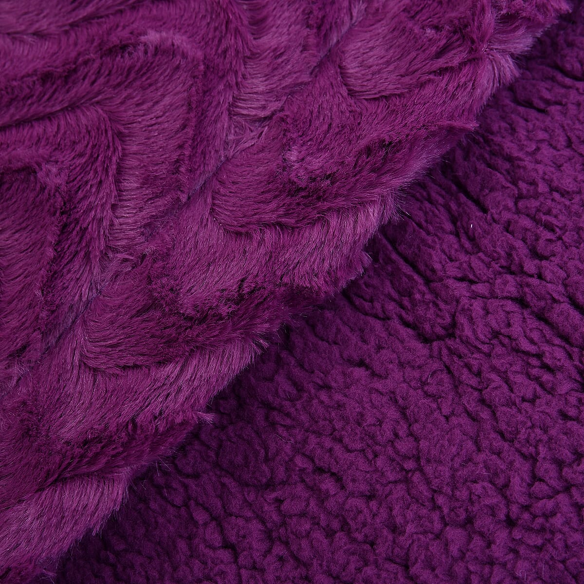 Homesmart Purple Color Wave Pattern Brushed Rabbit Hair and Sherpa Reversible Blanket image number 3
