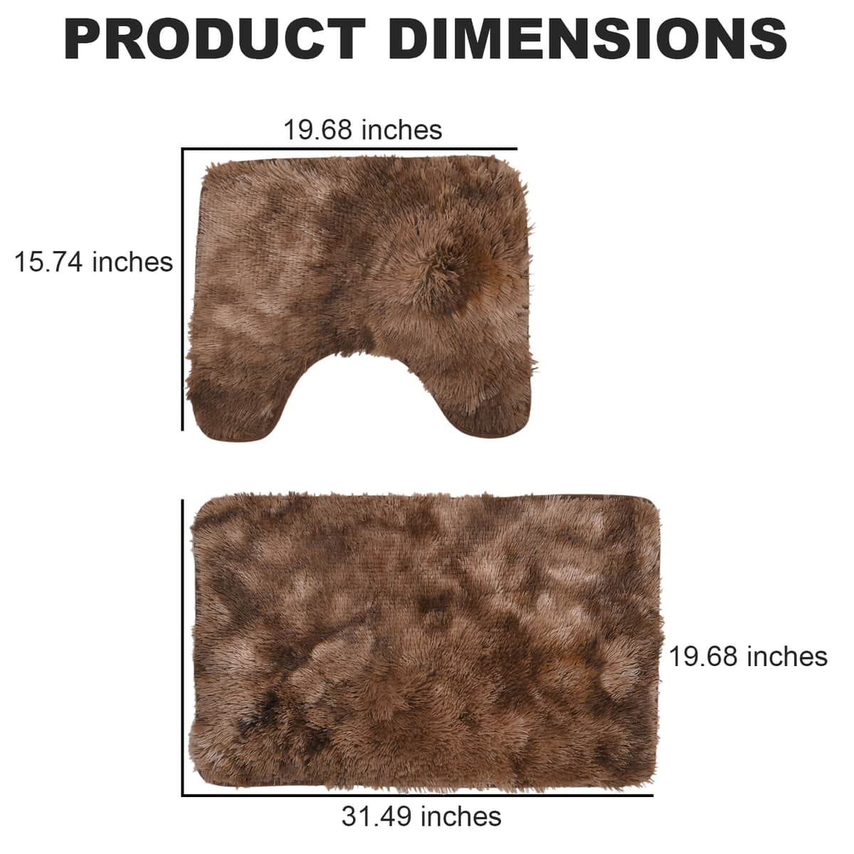 Homesmart Set of 2 Brown Solid Gradient Rectangle Plushmat and U Shape Plush Mat, Anti-Skid Dots Handwash Bathroom Rug Bath Mat, Non Slip Bathroom Rug image number 3