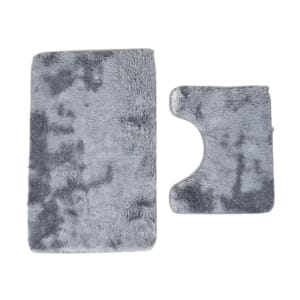 Homesmart Set of 2 Light Gray Gradient Rectangle Plushmat and U Shape Plush Mat, Anti-Skid Dots Handwash Bathroom Rug Bath Mat, Non Slip Bathroom Rug